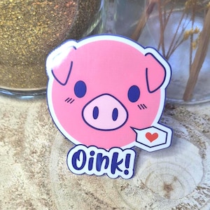 Pegatina de cerdito adorable: "¡Oink!" Cerdo con corazón