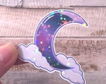 Galaxy Moon Sticker with Clouds – Magical Pastel-Style Sky Sticker | Aesthetic Vinyl Sticker