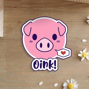 Niedlicher Schweinchen Sticker – Kawaii "Oink!" Schwein mit Herz