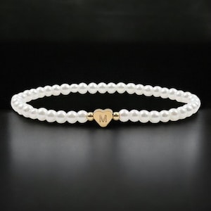 Pulsera con letras y perlas: pulsera personalizada con dijes iniciales para mujer