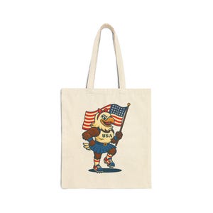 Patriotic Cotton Canvas Tote Bag, USA Roller Skating Eagle Design, Eco-Friendly Shopping, Beach, Gym, 4th Of July Gifts