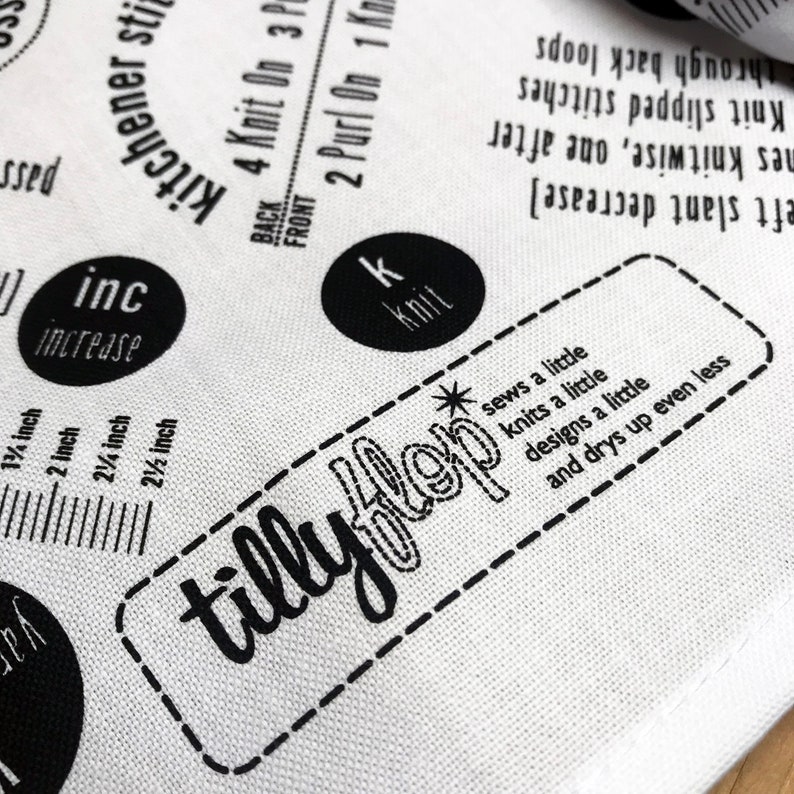 Knitting Abbreviation Tea Towel Dish Cloth Black and White Etsy Australia