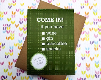 Come in! Snacks door hanger card -  greeting card for knitting sewing making crafter