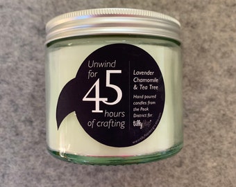 Hand poured candle: Unwind for 45 hours of crafting - lavender, chamomile and tea tree