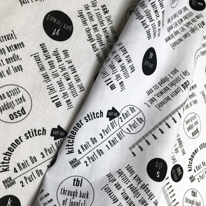 Knitting Abbreviation Tea Towel Dish Cloth Black and White Etsy Australia