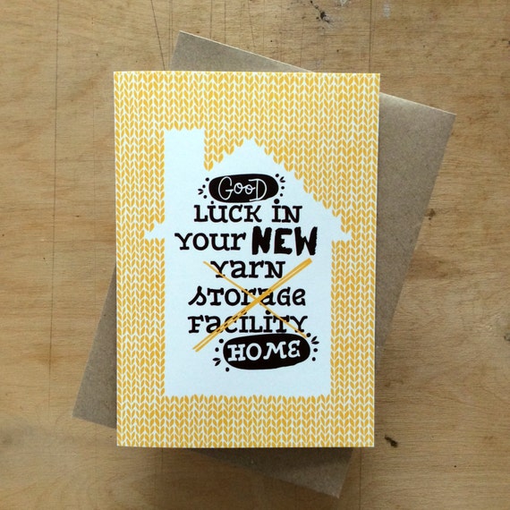 Good luck in your new home greeting card for knitter Etsy