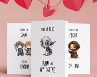 Lord of the Rings Valentijnsdagkaart afdrukbaar, Aragorn, Sam en Frodo, Smeagol Gollum My Precious Love, romantisch Lotr-citaat (digitale pdf)