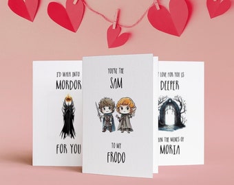 Lord of the Rings Afdrukbare Valentijnsdagkaarten, Chibi Frodo en Sam Love, romantisch Lotr-citaat, fantasykaarten voor hem, direct downloaden