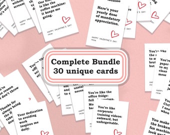 Grappige valentijnskaarten voor collega's, Dry Humor Office Vday, 30 unieke woordspelingen (digitale pdf)