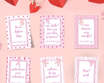 Galentine's Day Card voor besties, esthetische roze strikcoquette, zeer ingetogen meme, XOXO-feestdecor, girly lint Valentijn digitaal