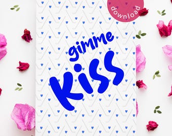 Geef me een kus | Afdrukbare Valentijnsdagkaart voor verwarmde rivaliteit | Hockey Romantiek Vday-groet | Digitale download