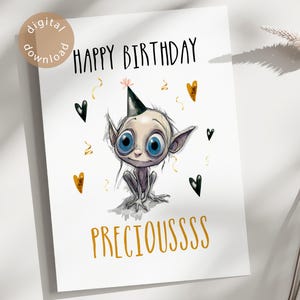 Happy Birthday Precious LOTR Digital Birthday Card, Lord of the Rings Instant Download Greeting, Geek Birthday Card, Gollum Smeagol party