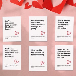 Cartes de Saint-Valentin pour collègue sarcastique, 6 cartes de lieu de travail pour collègues, carte de dernière minute pour le bureau, imprimables drôles inappropriés de la Saint-Valentin