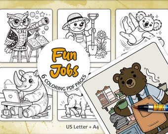 Cutecore Vetgedrukte en gemakkelijke kleurplaten Animals with Jobs: carrièredagactiviteit voor leraar (pdf-download)