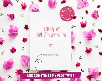 Grappige afdrukbare verjaardagskaart voor Bookish Girlie: je bent nog lang en gelukkig en soms mijn plottwist | Digitale download: 4 x 6 5 x 7