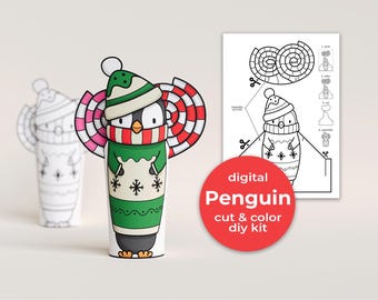 Afdrukbaar kerstpapier: pinguïntrui doe-activiteit (digitale download)