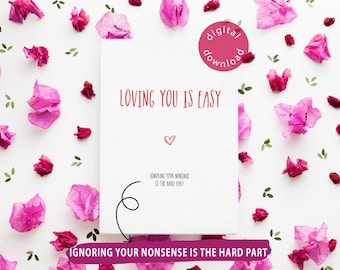 Grappige liefdeskaart van 1 april: van jou houden is makkelijk (digitale download pdf)