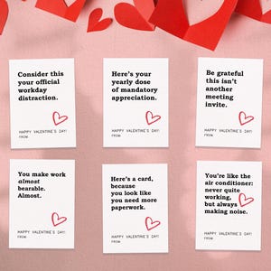 6 cartes Vday amusantes sur le lieu de travail, notes de collègues pour la Saint-Valentin, rôtissez vos collègues, humour au bureau, étiquette-cadeau, cadeau de fête, ensemble imprimable #1