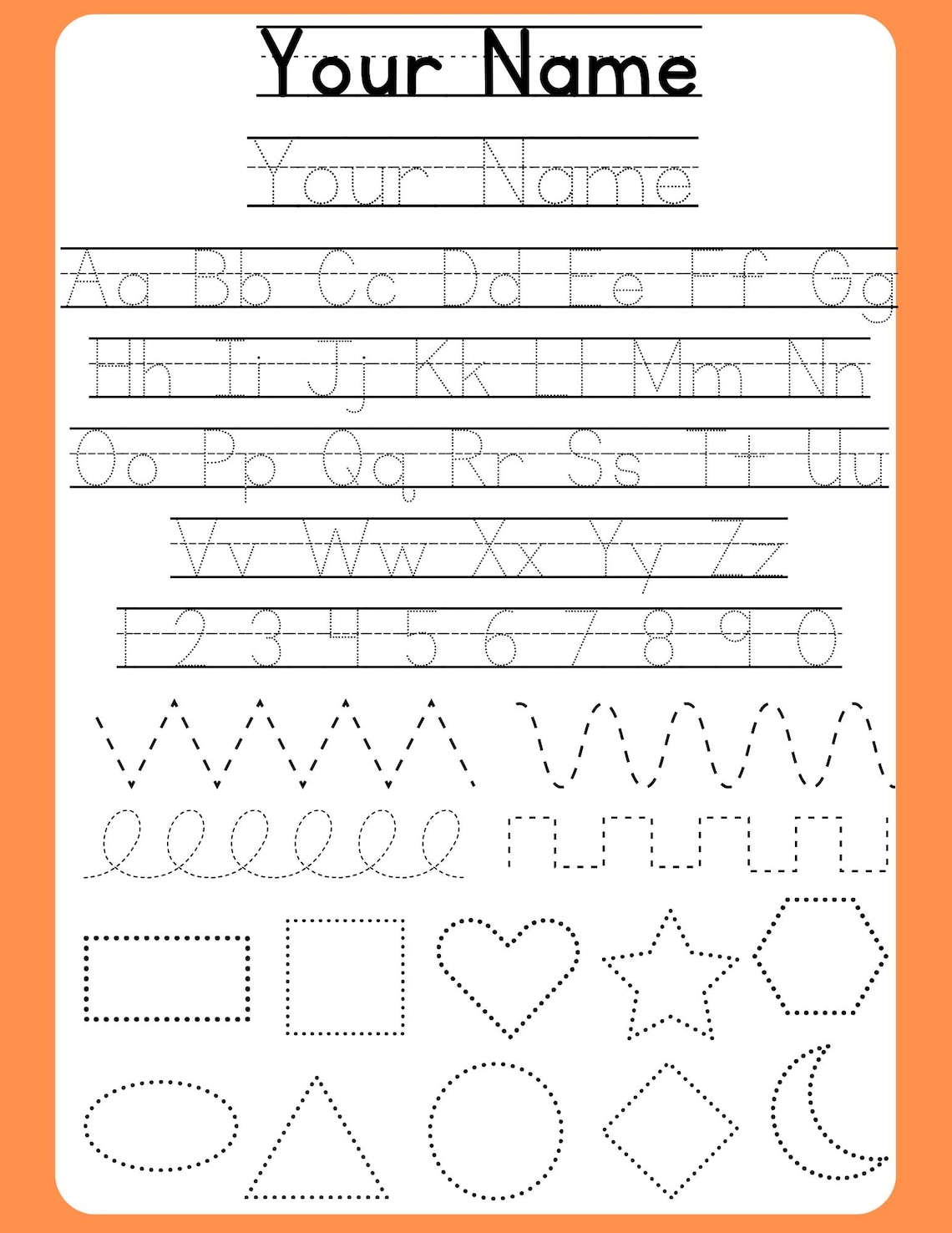 Tracing Practice Sheet- Customizable - Etsy