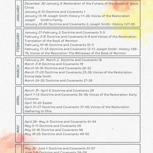Come Follow Me 2025 Reading Schedule- Yellow and Orange Watercolor