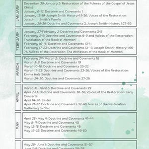 Come Follow Me 2025 Reading Schedule- Green Watercolor
