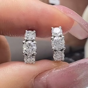 Trinity Diamond Huggy Hoops | Lab Diamonds Huggy Hoop Earrings | 18k Solid Gold | Yellow, Rose or White Gold | 0.68 CTW Lab Grown Diamonds