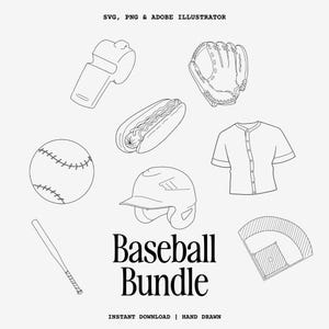 Handgezeichnetes Baseball Clipart-Bundle | SVG, PNG, AI (Digitaler Download)
