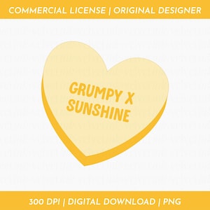 Grumpy x Sunshine Candy Heart, png | Boekachtig digitaal product | Stickerontwerp | Commercieel gebruik