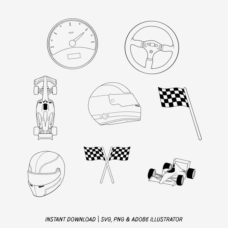 Racing Clipart Bundle | Racing SVG | Racing Illustration Pack | Hand ...