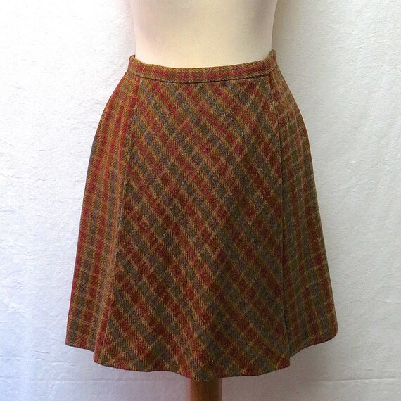 1960s Vintage Joseph Magnin Wool Skirt / Checked M