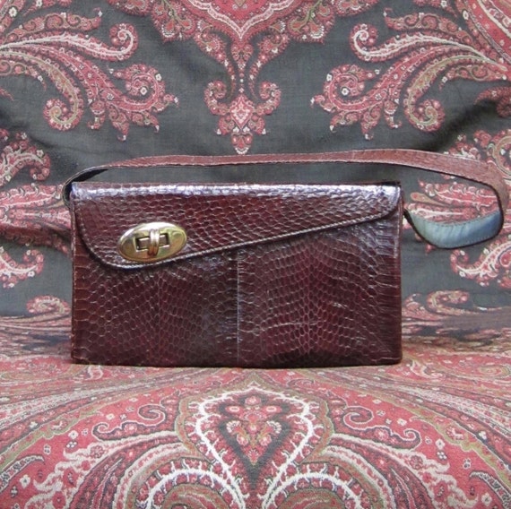 1940s / 50s Vintage Snakeskin Handbag / Dark Brown