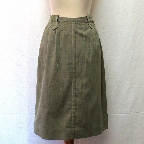 1940s / 50 Vintage Cotton Skirt / Green Military S