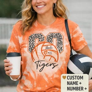 Custom Volleyball Mom Shirt – Bleached Leopard Print Team Tee – Personalized Spirit Wear