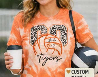 Individuelles Volleyball-Mama-Shirt – Team-T-Shirt mit gebleichtem Leopardenmuster – Personalisierte Fanbekleidung