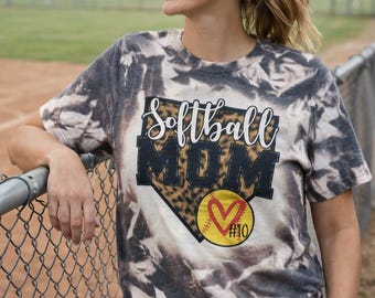 Bleached Leopard Softball Mom Shirt - Custom Player Number Tee - Game Day Sports Mom Top
