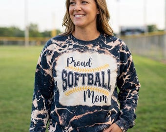Proud Softball Mom Bleached Sweatshirt, Distressed Game Day Crewneck