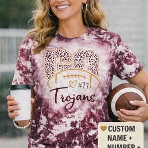 Custom bleached football mom shirt.  Personalized with players number and team name
