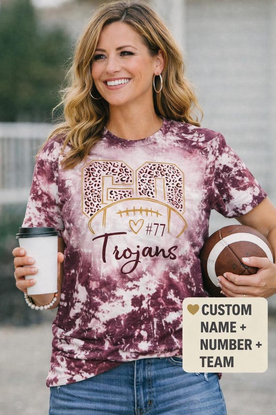 Custom Football Mom Shirt – Bleached Leopard Print Team Tee – Personalized Name & Number Spirit Wear
