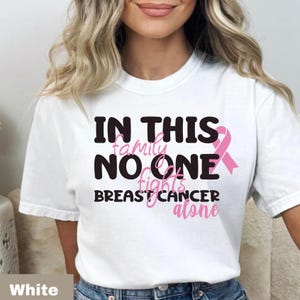 In this Family no one Fights Breast Cancer Alone Shirt, Custom Cancer Supporter Shirts, Cancer Shirts For Family, Custom Ribbons, Add name