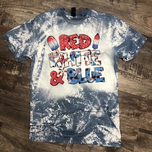 4th of July Shirt Bleached - Red White &  Blue Popsicle Bleached Shirt