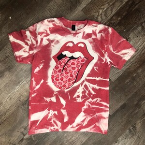 Retro Valentine Candy Hearts Tongue Shirt, Bleached Valentine Lips Shirt Bleached, Valentine Bleached Shirt, Stones Inspired Bleached Tee