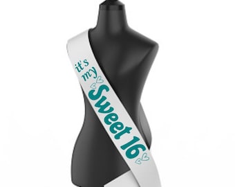 Custom Sweet Sixteen Satin Sash: Glitter Birthday Party Sash