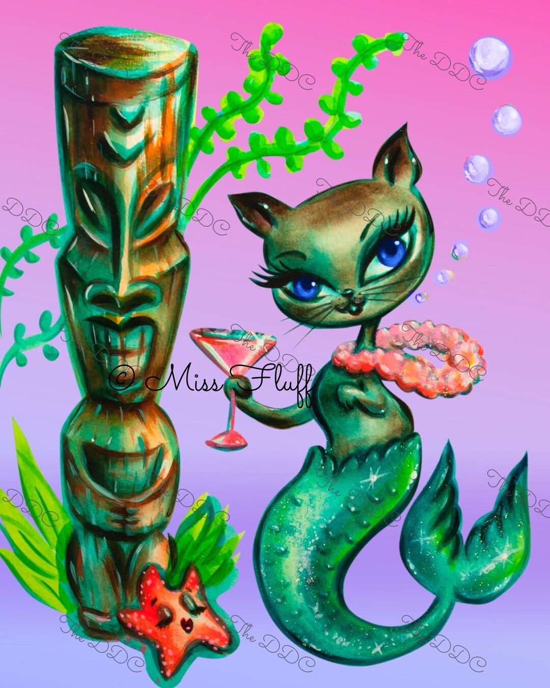 Merkitty With Tiki Full Size Diamond Painting by Miss Fluff - Etsy