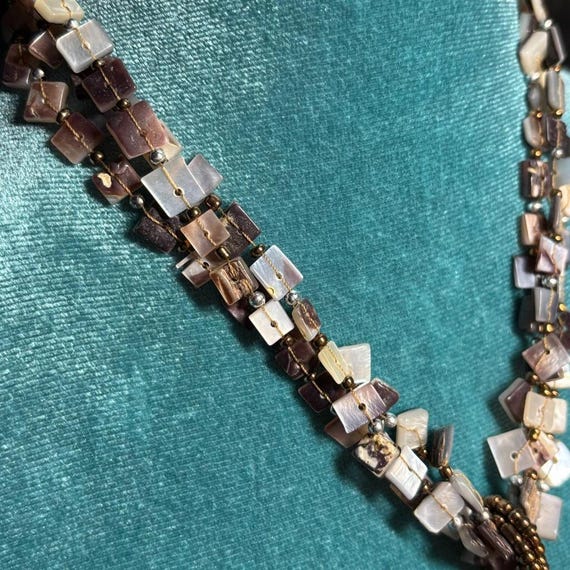 Iridescent shell beaded statement necklace by Col… - image 6