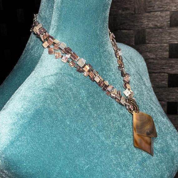 Iridescent shell beaded statement necklace by Col… - image 2