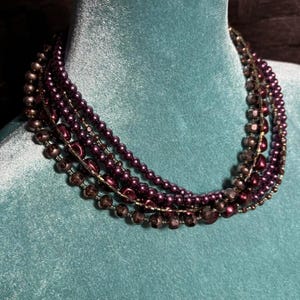 Vintage purple and silver-toned multi-strand beaded necklace