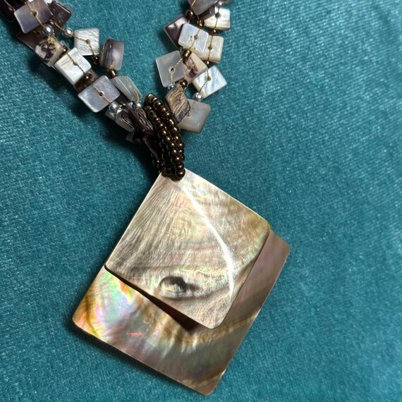 Iridescent shell beaded statement necklace by Col… - image 5