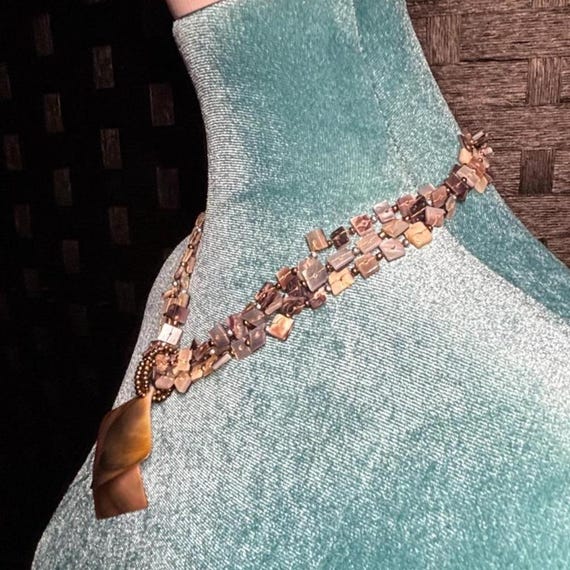 Iridescent shell beaded statement necklace by Col… - image 3