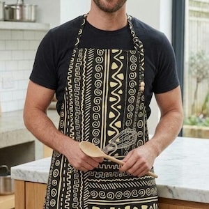Set consisting of kitchen apron + headband / gloves, smock, chef's apron, African print wax fabric, adult - handmade