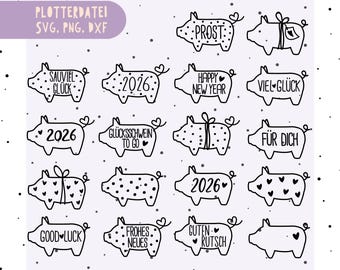 New Year's Eve plotter file - German sayings svg - Christmas svg - Happy New Year 2026 - New Year's Eve laser file - Lucky pig svg - Luck